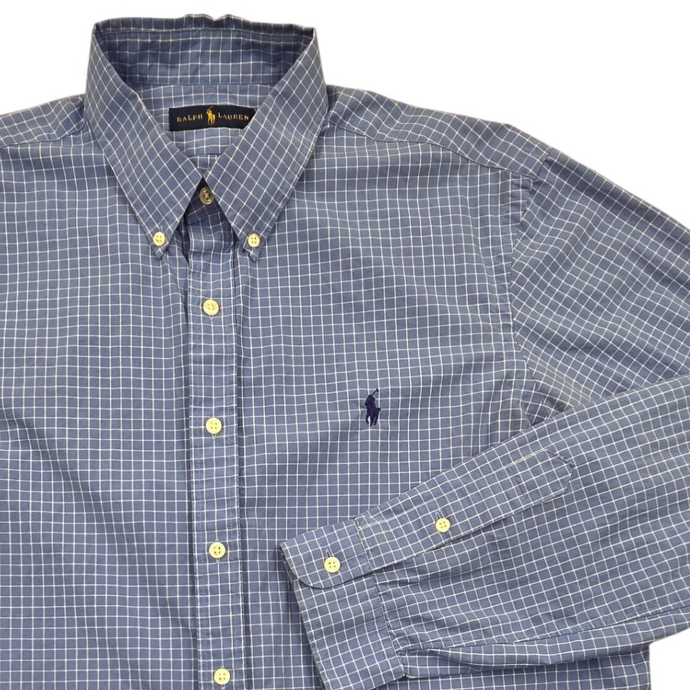 Ralph Lauren Mens XL Blue Yellow Tattersall Check Cotton Button Down Shirt Pony